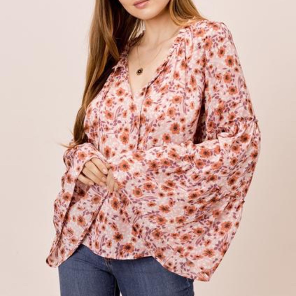 COPY - NWT Lovestitch Boho Floral Bell Sleeve Top
